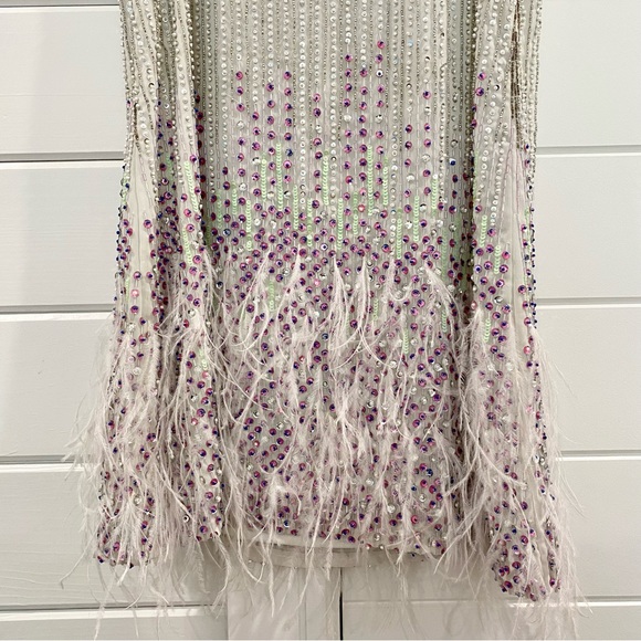 Taylor Swift Dress Allegra White Beaded & Feather Embellished Mini - Picture 7 of 8